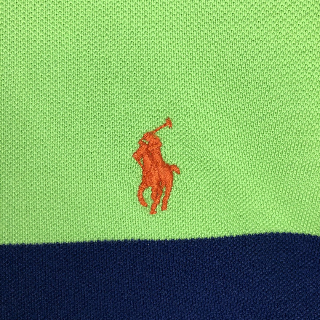 Ralph Lauren POLO RALPH LAUREN CUSTOM FIT Multi-Border Short Sleeve Polo Shirt, Men's Size L cotton navy blue type Vintage Second Hand