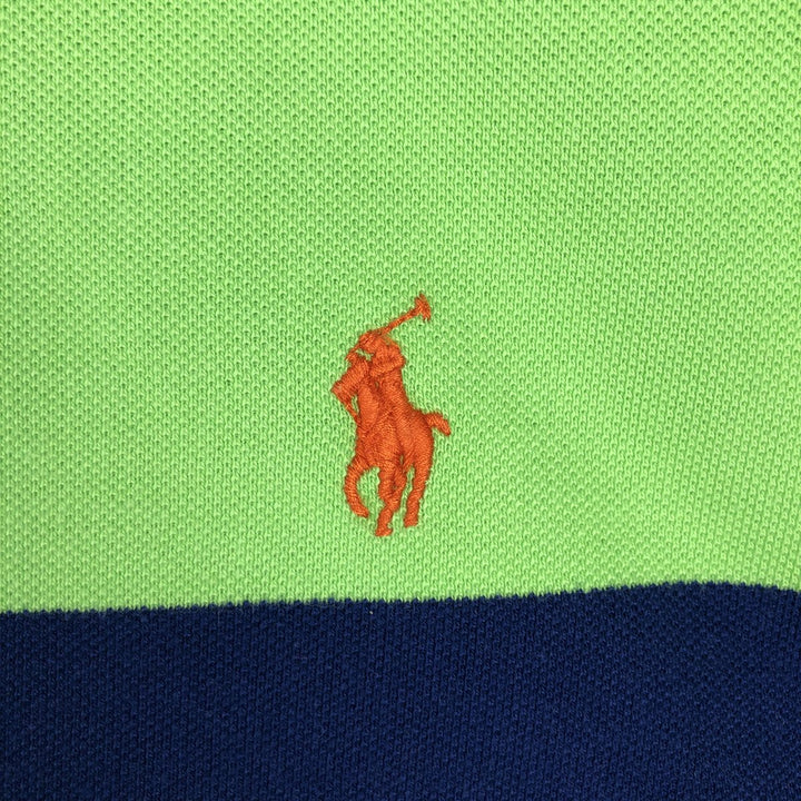 Ralph Lauren POLO RALPH LAUREN CUSTOM FIT Multi-Border Short Sleeve Polo Shirt, Men's Size L cotton navy blue type Vintage Second Hand