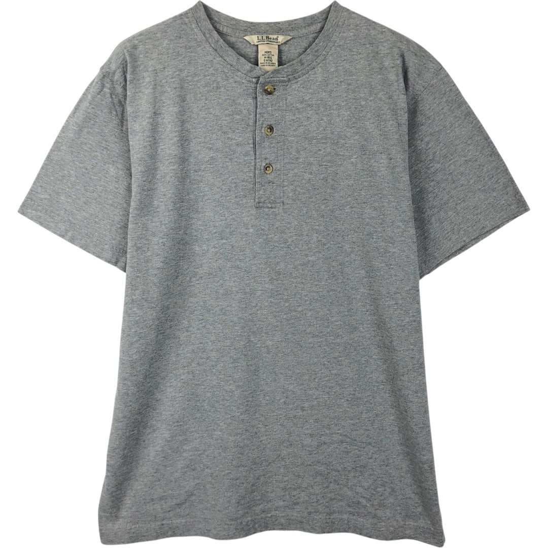 LLBean Henley Neck Short-Sleeve T-Shirt, Men's Size M (approx.) cotton gray type Vintage Second Hand
