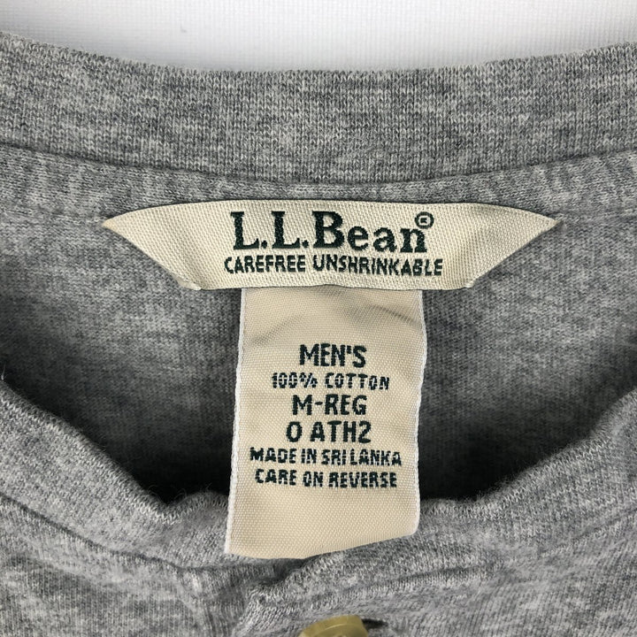 LLBean Henley Neck Short-Sleeve T-Shirt, Men's Size M (approx.) cotton gray type Vintage Second Hand