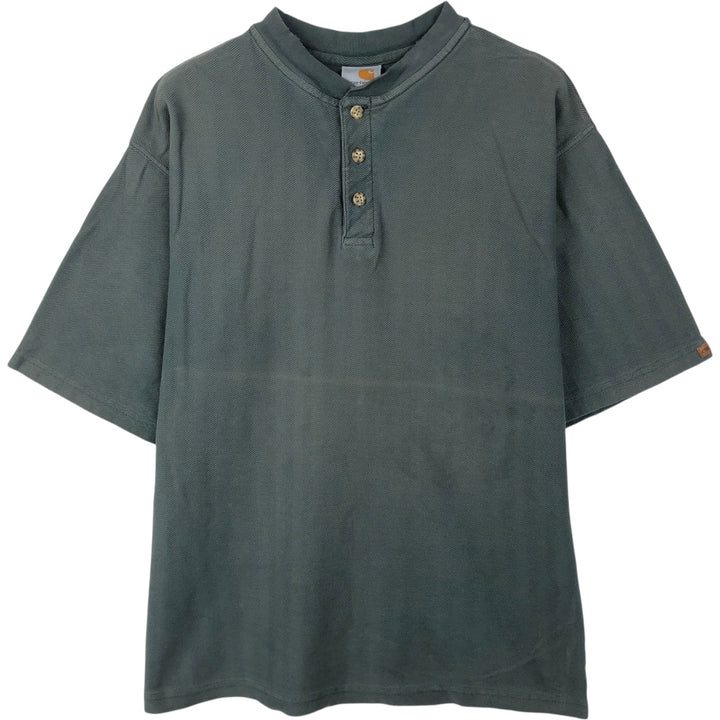 Carhartt Henley neck herringbone short-sleeved T-shirt, men's size XL. unclear Khaki type sage green Vintage Second Hand