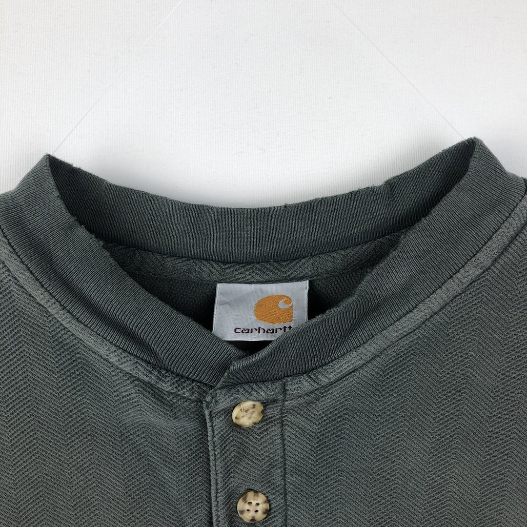 Carhartt Henley neck herringbone short-sleeved T-shirt, men's size XL. unclear Khaki type sage green Vintage Second Hand