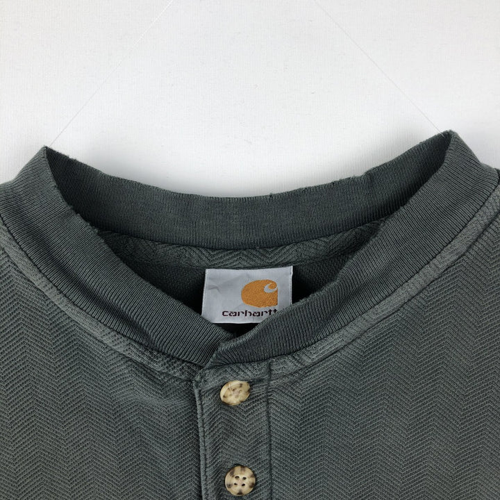 Carhartt Henley neck herringbone short-sleeved T-shirt, men's size XL. unclear Khaki type sage green Vintage Second Hand