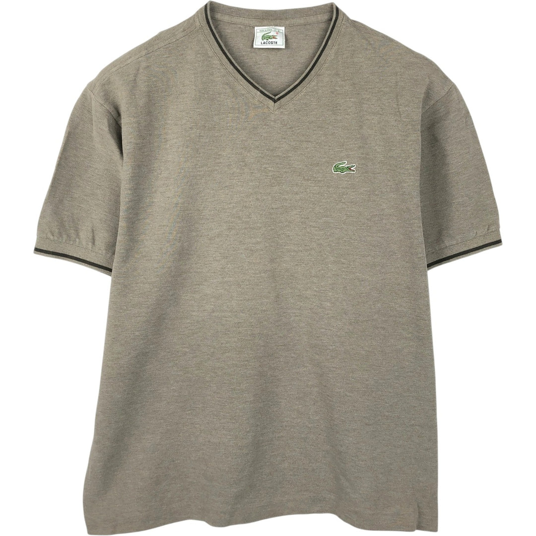 Lacoste V-neck short-sleeved pique T-shirt with a single logo (size 6, equivalent to men's XL) cotton Khaki type Vintage Second Hand