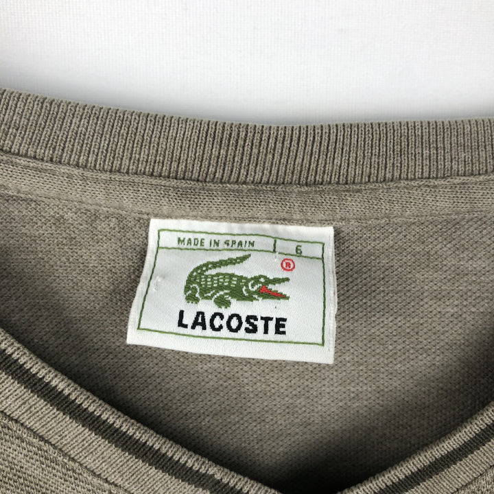 Lacoste V-neck short-sleeved pique T-shirt with a single logo (size 6, equivalent to men's XL) cotton Khaki type Vintage Second Hand