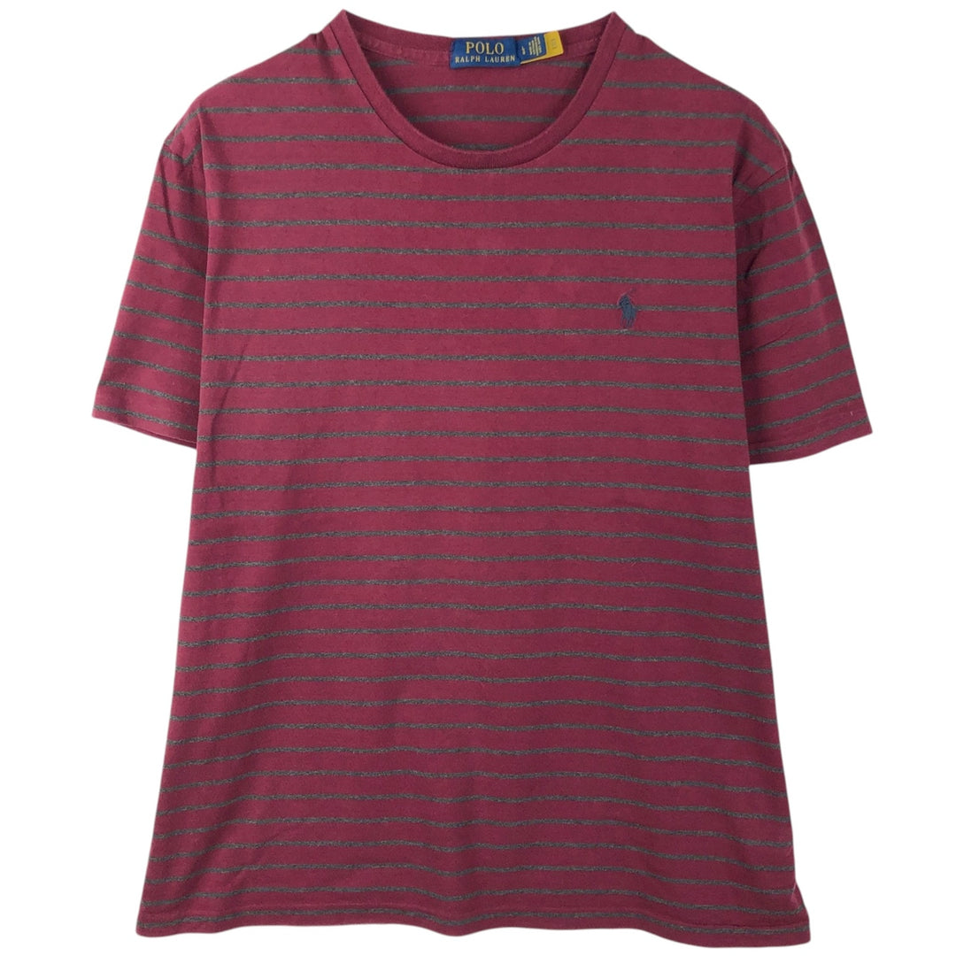 Ralph Lauren POLO RALPH LAUREN Short Sleeve Striped T-Shirt Men's Size L cotton Red type red-purple Vintage Second Hand