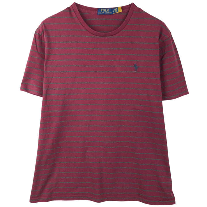 Ralph Lauren POLO RALPH LAUREN Short Sleeve Striped T-Shirt Men's Size L cotton Red type red-purple Vintage Second Hand