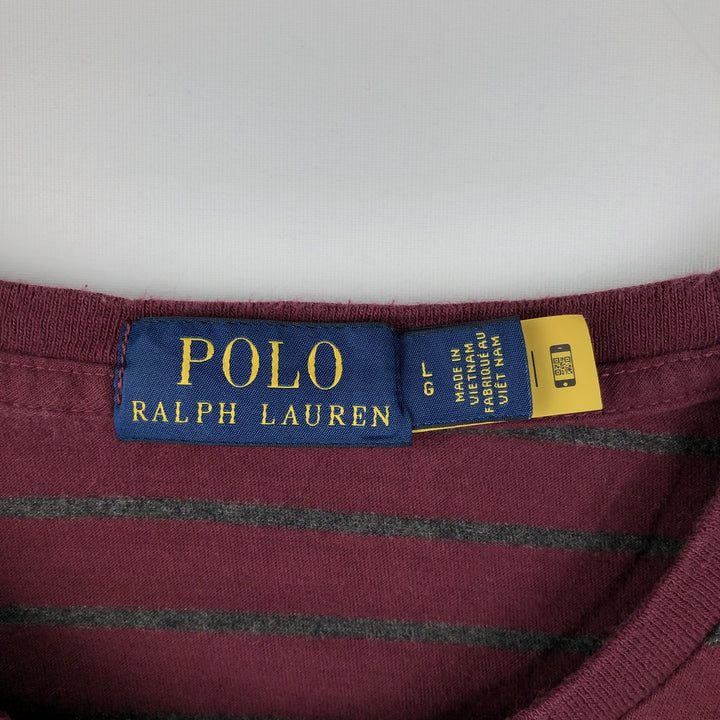 Ralph Lauren POLO RALPH LAUREN Short Sleeve Striped T-Shirt Men's Size L cotton Red type red-purple Vintage Second Hand
