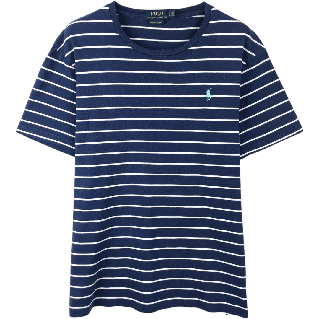 Ralph Lauren POLO RALPH LAUREN CUSTOM SLIM FIT short sleeve striped T-shirt men's size L cotton navy blue type Vintage Second Hand