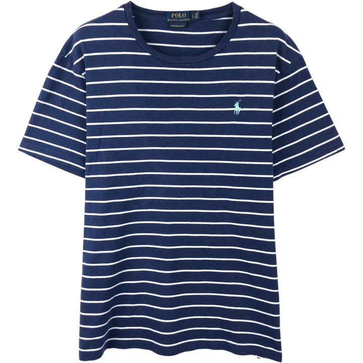 Ralph Lauren POLO RALPH LAUREN CUSTOM SLIM FIT short sleeve striped T-shirt men's size L cotton navy blue type Vintage Second Hand