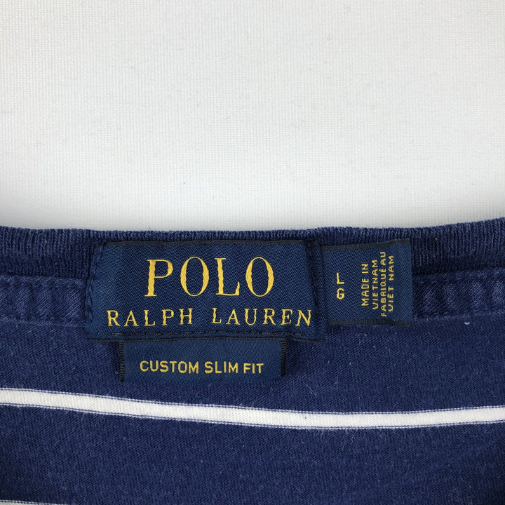Ralph Lauren POLO RALPH LAUREN CUSTOM SLIM FIT short sleeve striped T-shirt men's size L cotton navy blue type Vintage Second Hand