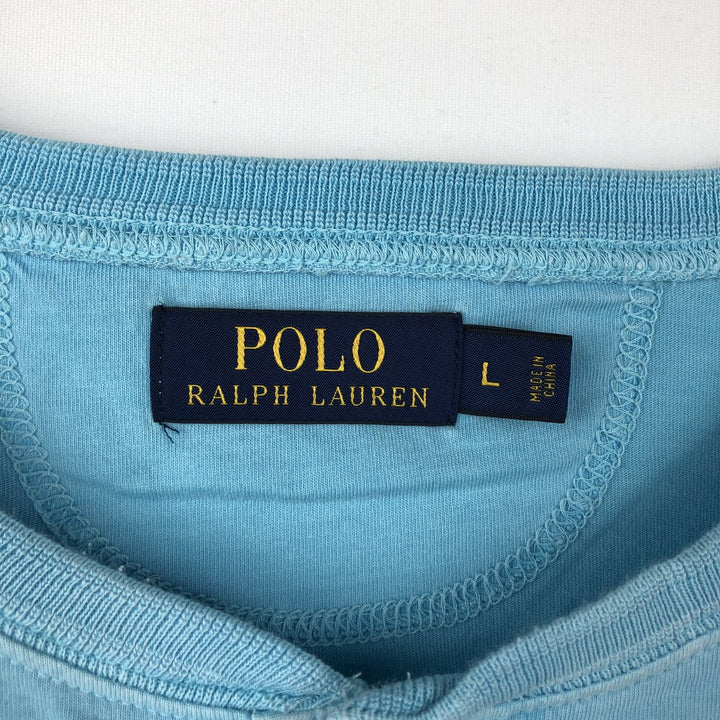 Ralph Lauren POLO RALPH LAUREN Henley neck short-sleeved T-shirt with a single logo, men's size L (approx.) Pima Cotton Blue type light blue Vintage Second Hand