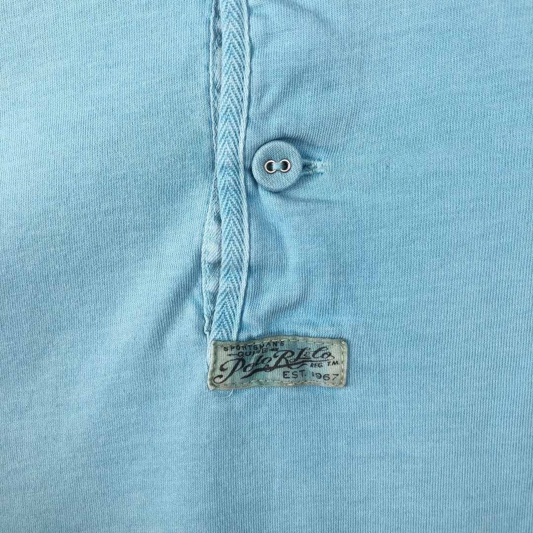 Ralph Lauren POLO RALPH LAUREN Henley neck short-sleeved T-shirt with a single logo, men's size L (approx.) Pima Cotton Blue type light blue Vintage Second Hand