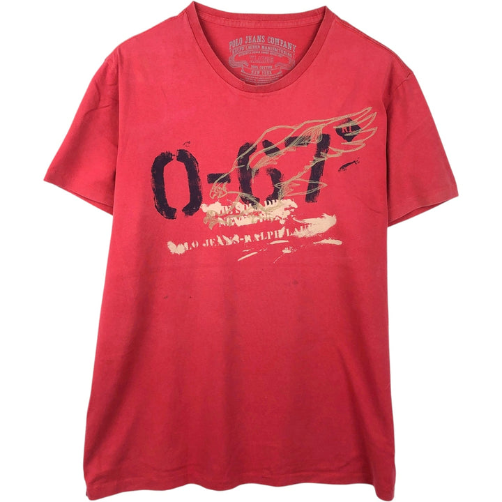 Ralph Lauren POLO JEANS COMPANY Short Sleeve Printed T-Shirt Men's XL cotton red type reddish brown Vintage Second Hand