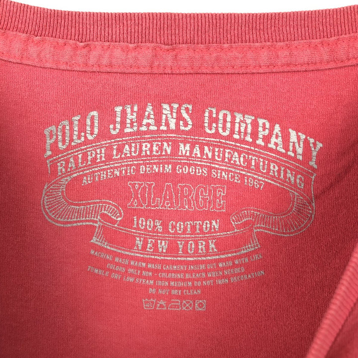 Ralph Lauren POLO JEANS COMPANY Short Sleeve Printed T-Shirt Men's XL cotton red type reddish brown Vintage Second Hand