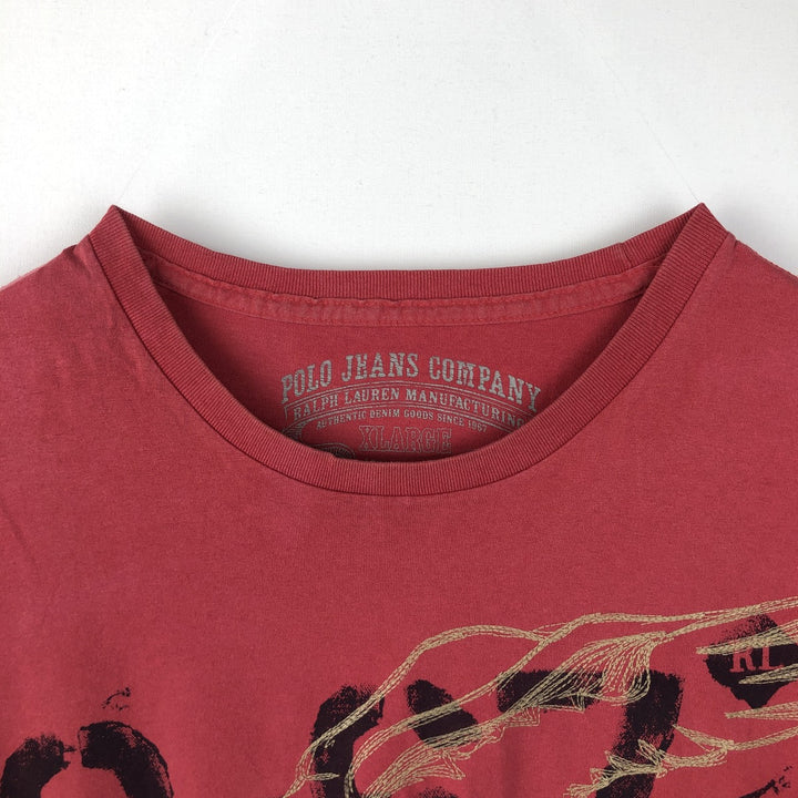 Ralph Lauren POLO JEANS COMPANY Short Sleeve Printed T-Shirt Men's XL cotton red type reddish brown Vintage Second Hand