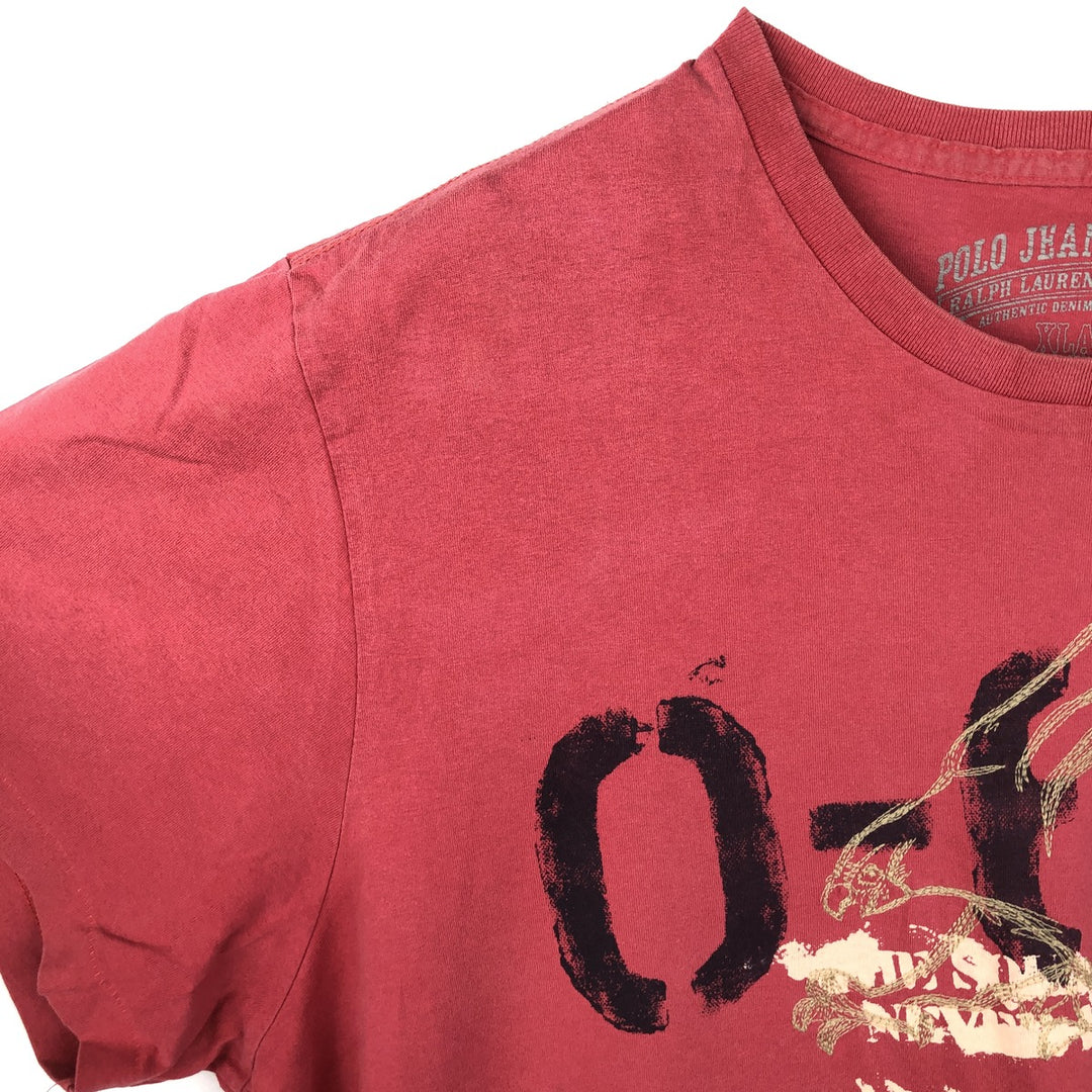 Ralph Lauren POLO JEANS COMPANY Short Sleeve Printed T-Shirt Men's XL cotton red type reddish brown Vintage Second Hand