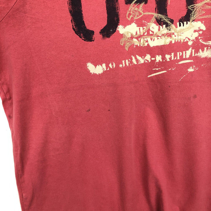 Ralph Lauren POLO JEANS COMPANY Short Sleeve Printed T-Shirt Men's XL cotton red type reddish brown Vintage Second Hand