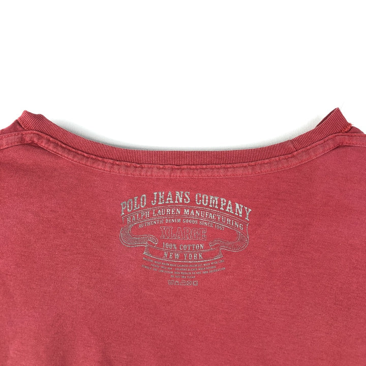 Ralph Lauren POLO JEANS COMPANY Short Sleeve Printed T-Shirt Men's XL cotton red type reddish brown Vintage Second Hand