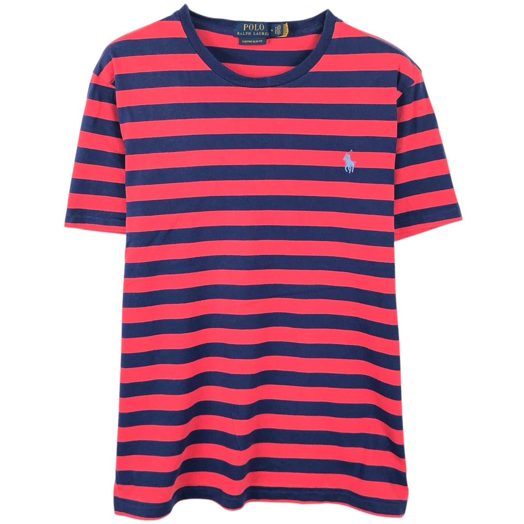 Ralph Lauren POLO RALPH LAUREN CUSTOM SLIM FIT short sleeve striped T-shirt men's size M unclear red type Vintage Second Hand