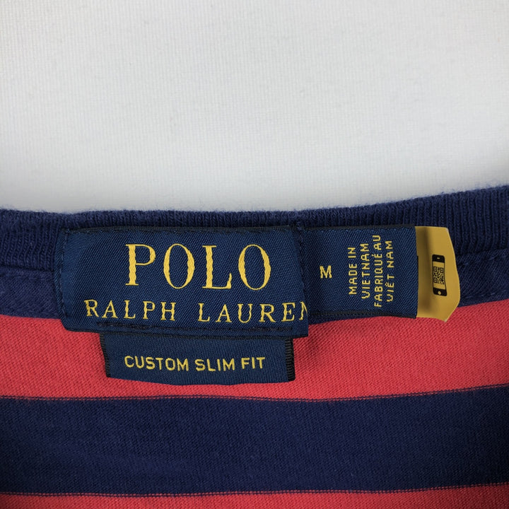 Ralph Lauren POLO RALPH LAUREN CUSTOM SLIM FIT short sleeve striped T-shirt men's size M unclear red type Vintage Second Hand