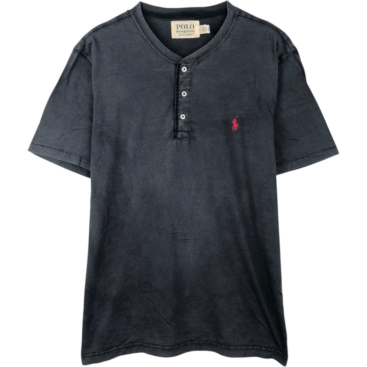 Ralph Lauren POLO RALPH LAUREN DENIM & SUPPLY Henley Neck Short Sleeve T-Shirt with One-Point Logo, Men's Size L (approx.) cotton Charcoal Vintage Second Hand