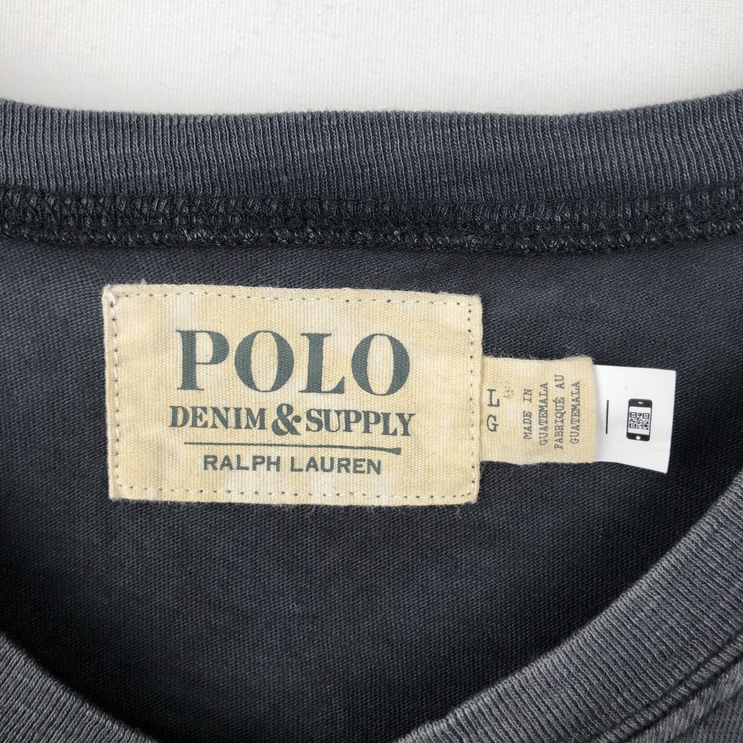 Ralph Lauren POLO RALPH LAUREN DENIM & SUPPLY Henley Neck Short Sleeve T-Shirt with One-Point Logo, Men's Size L (approx.) cotton Charcoal Vintage Second Hand