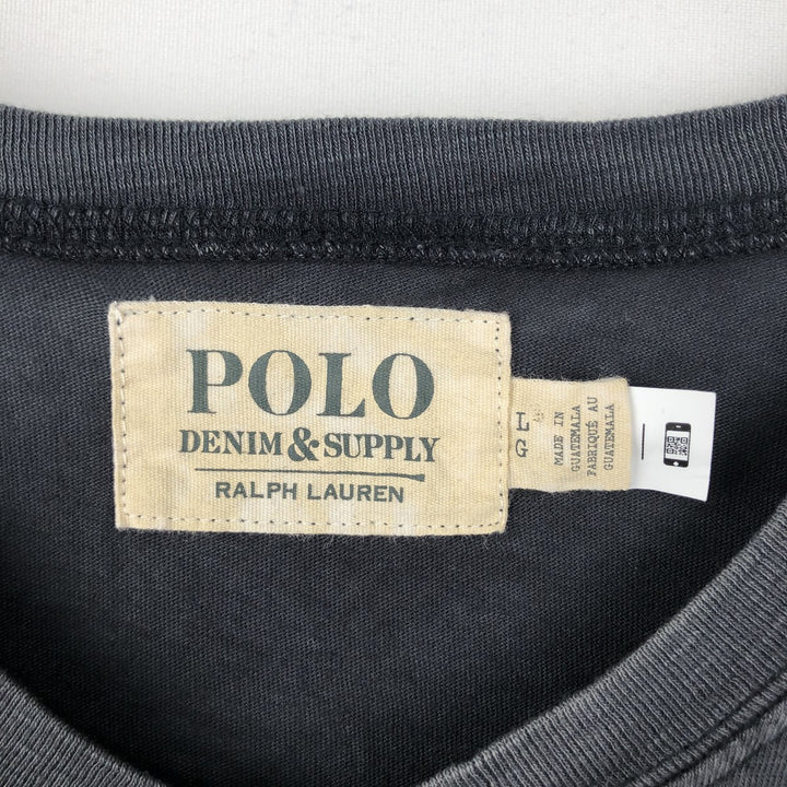 Ralph Lauren POLO RALPH LAUREN DENIM & SUPPLY Henley Neck Short Sleeve T-Shirt with One-Point Logo, Men's Size L (approx.) cotton Charcoal Vintage Second Hand