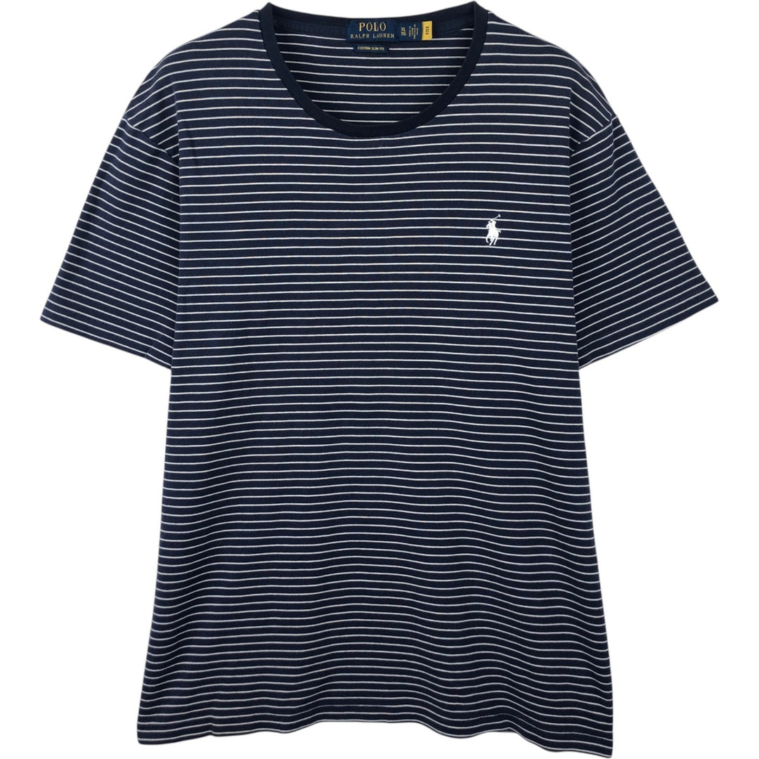 Ralph Lauren POLO RALPH LAUREN CUSTOM SLIM FIT short sleeve striped T-shirt men's XL equivalent cotton navy blue type Vintage Second Hand