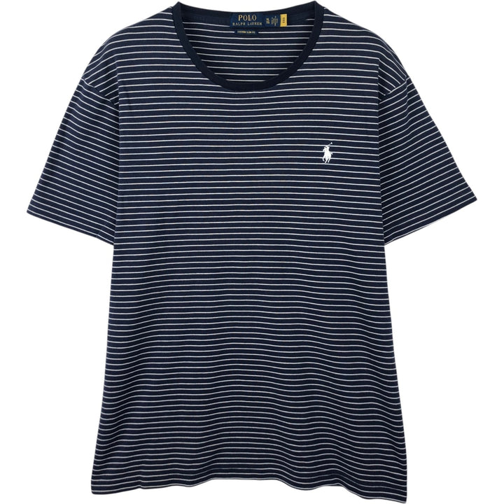 Ralph Lauren POLO RALPH LAUREN CUSTOM SLIM FIT short sleeve striped T-shirt men's XL equivalent cotton navy blue type Vintage Second Hand