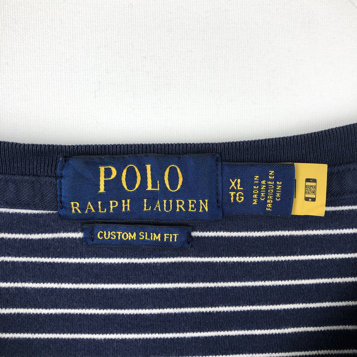 Ralph Lauren POLO RALPH LAUREN CUSTOM SLIM FIT short sleeve striped T-shirt men's XL equivalent cotton navy blue type Vintage Second Hand
