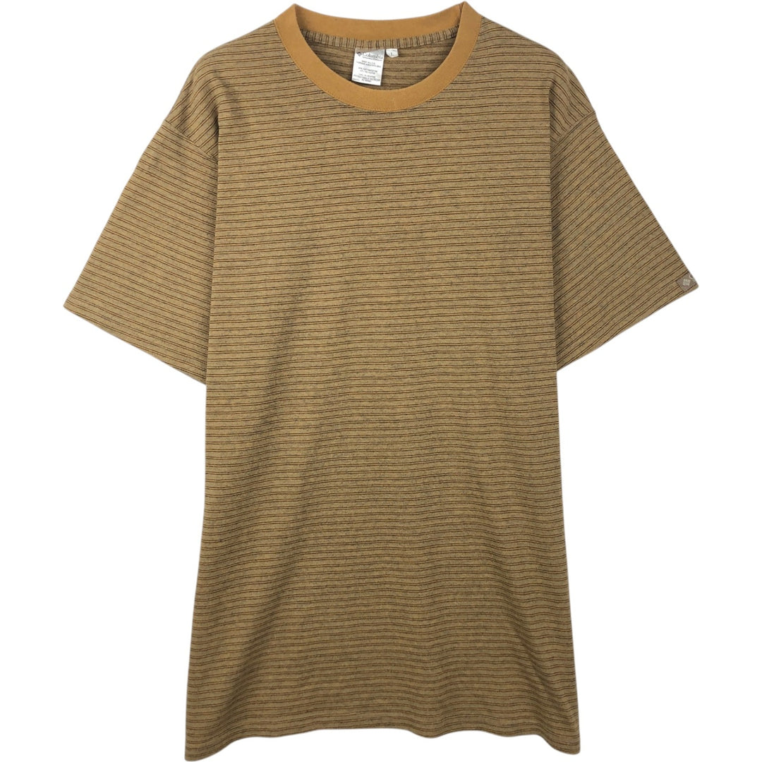 Columbia Multi-Striped Short-Sleeve Striped T-Shirt, Made in USA, Men's Size L cotton beige type brown Vintage Second Hand