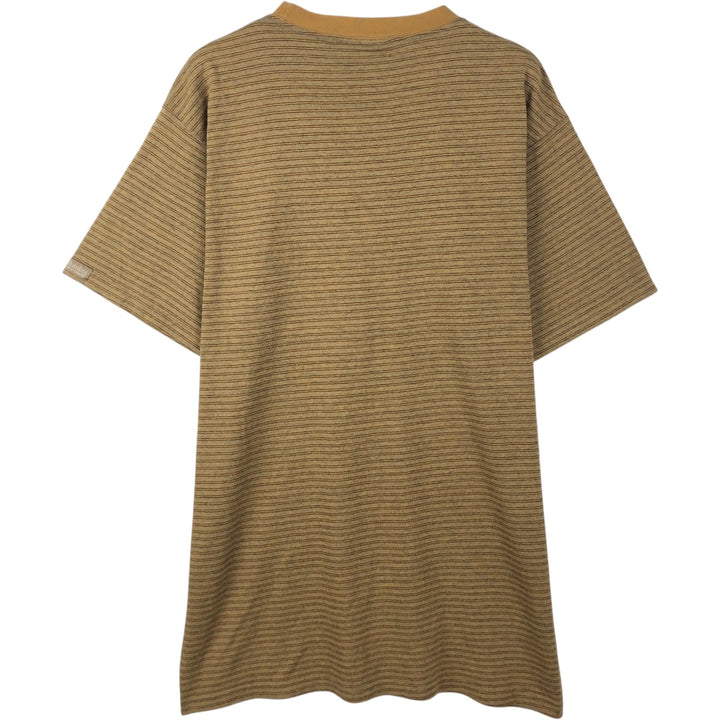 Columbia Multi-Striped Short-Sleeve Striped T-Shirt, Made in USA, Men's Size L cotton beige type brown Vintage Second Hand