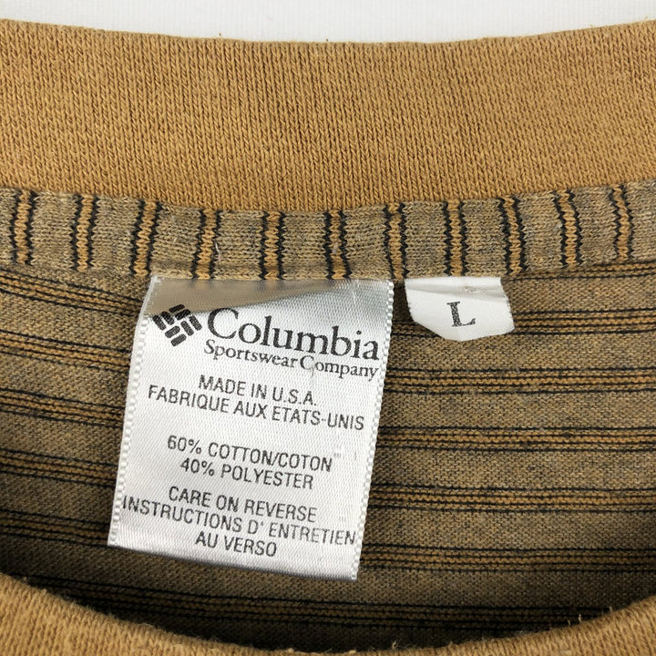 Columbia Multi-Striped Short-Sleeve Striped T-Shirt, Made in USA, Men's Size L cotton beige type brown Vintage Second Hand