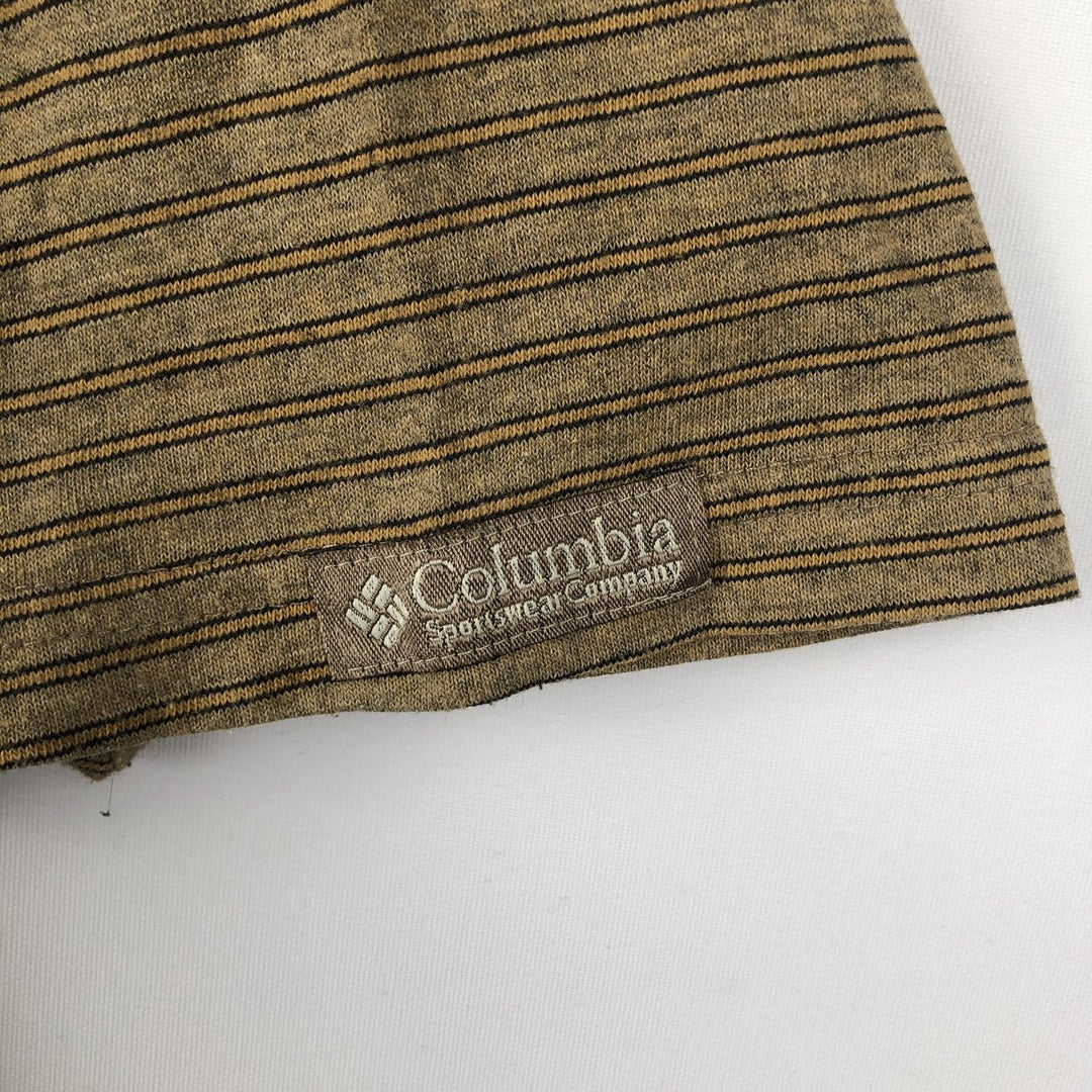 Columbia Multi-Striped Short-Sleeve Striped T-Shirt, Made in USA, Men's Size L cotton beige type brown Vintage Second Hand