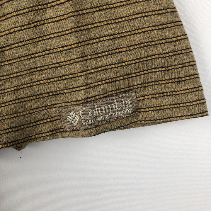 Columbia Multi-Striped Short-Sleeve Striped T-Shirt, Made in USA, Men's Size L cotton beige type brown Vintage Second Hand
