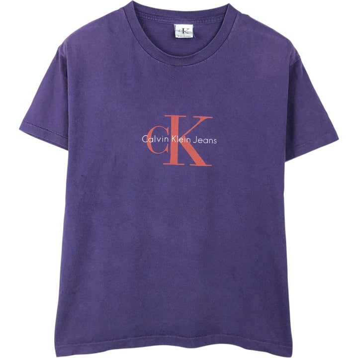 Calvin Klein Jeans Short-Sleeve Logo T-Shirt, Made in USA, Men's Size L (approx.) cotton purple type Vintage Second Hand