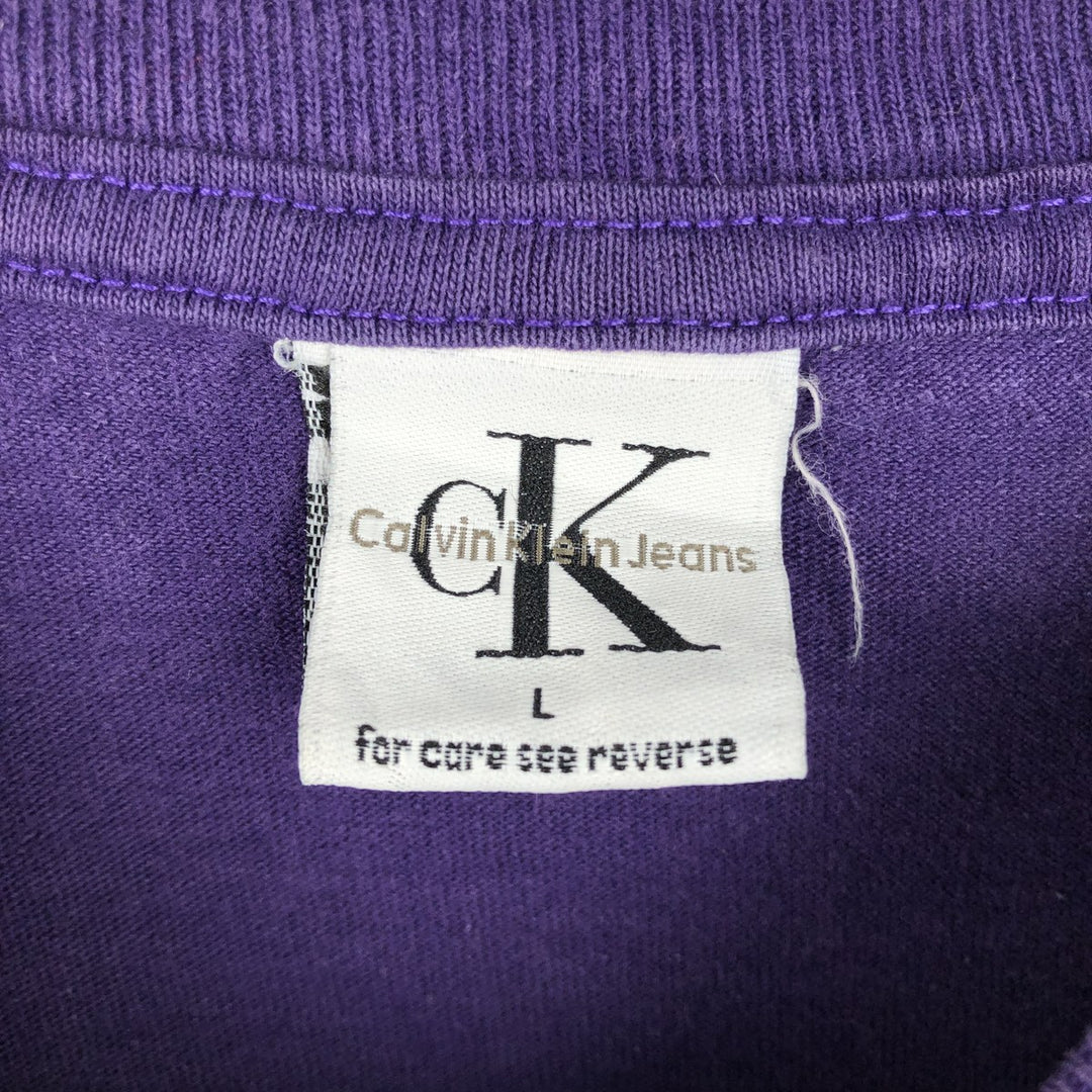 Calvin Klein Jeans Short-Sleeve Logo T-Shirt, Made in USA, Men's Size L (approx.) cotton purple type Vintage Second Hand
