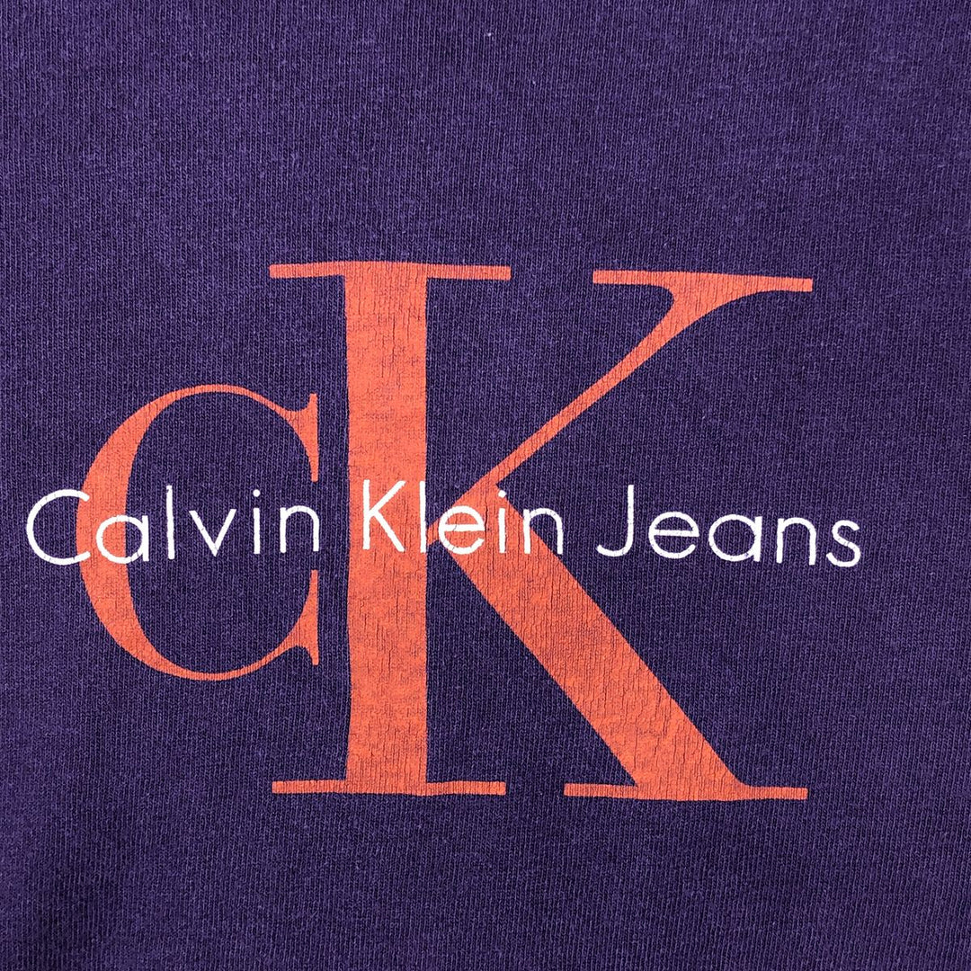 Calvin Klein Jeans Short-Sleeve Logo T-Shirt, Made in USA, Men's Size L (approx.) cotton purple type Vintage Second Hand