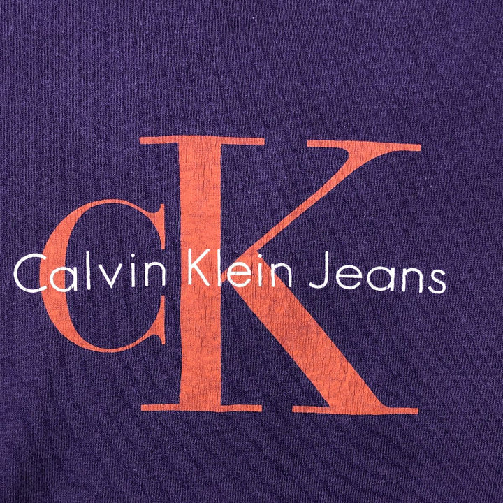 Calvin Klein Jeans Short-Sleeve Logo T-Shirt, Made in USA, Men's Size L (approx.) cotton purple type Vintage Second Hand