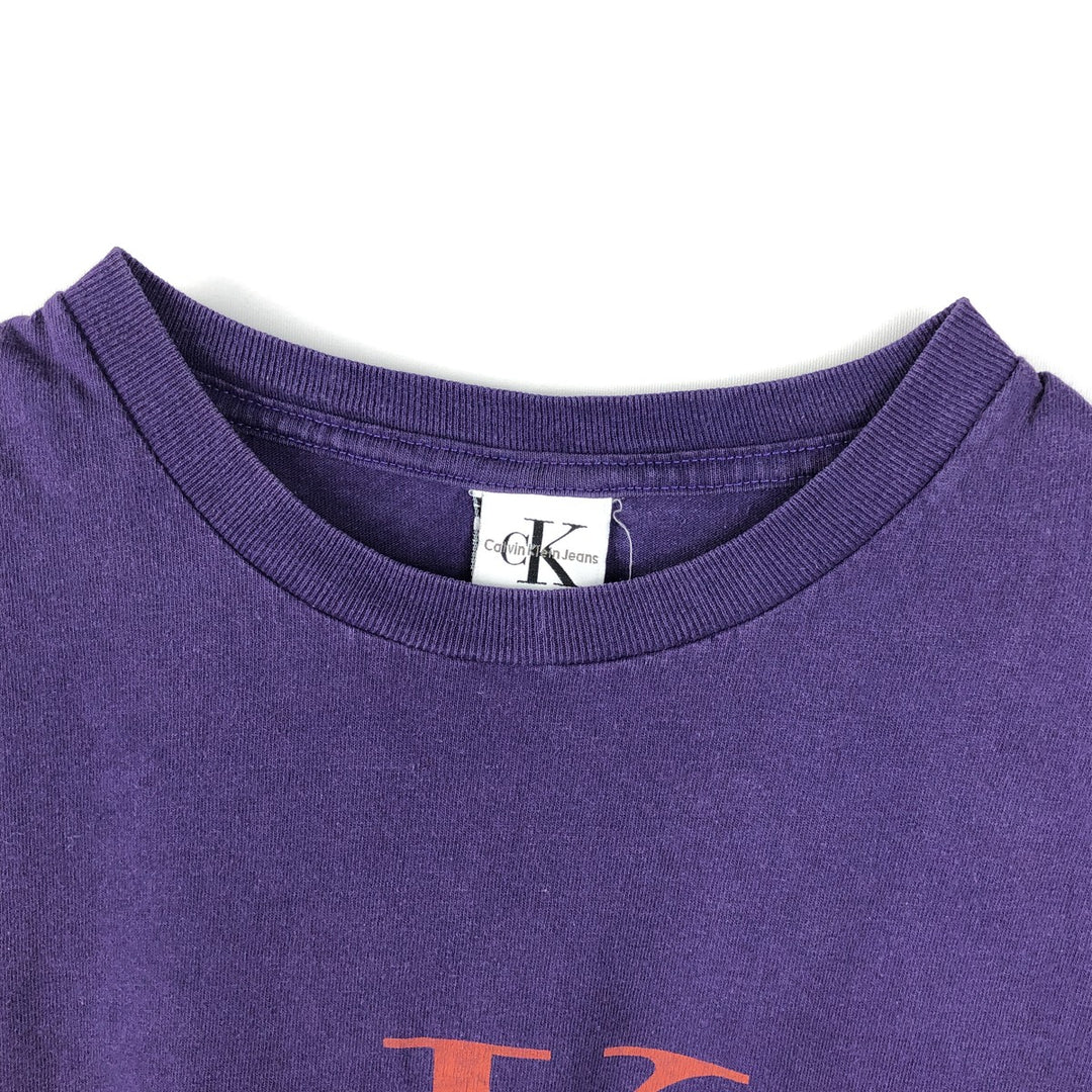 Calvin Klein Jeans Short-Sleeve Logo T-Shirt, Made in USA, Men's Size L (approx.) cotton purple type Vintage Second Hand