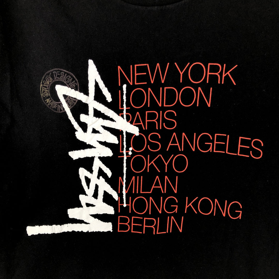 STUSSY surf skate T-shirt, size S for men cotton black type Vintage Second Hand