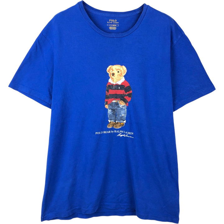 Ralph Lauren POLO RALPH LAUREN Polo Bear Short-Sleeve Printed T-Shirt, Men's Size L (approx.) cotton blue type Vintage Second Hand