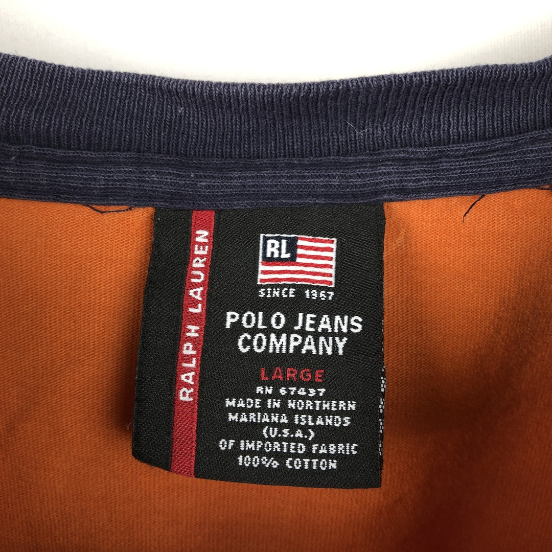 Ralph Lauren POLO JEANS COMPANY Short-Sleeve Logo T-Shirt, Men's Size L (approx.) cotton orange type Vintage Second Hand
