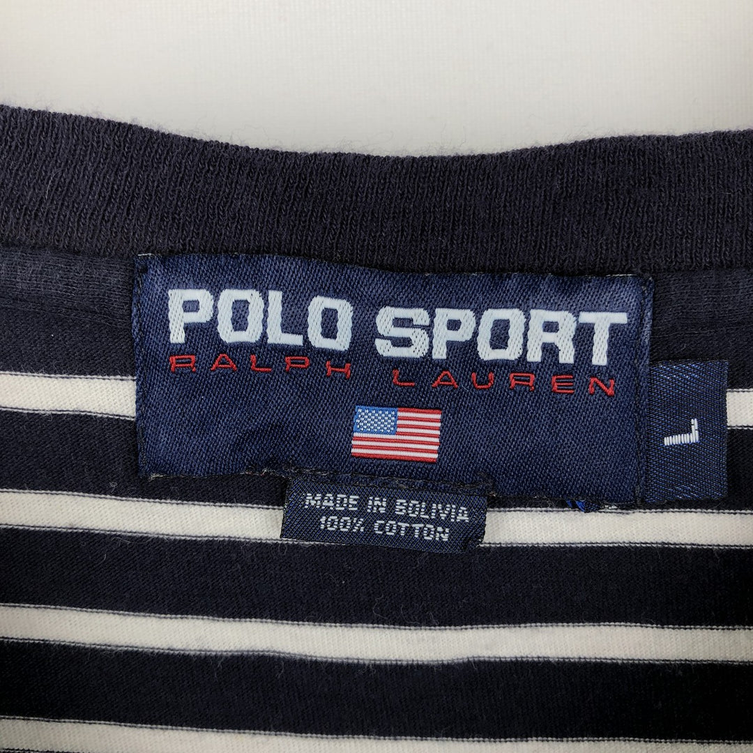Ralph Lauren POLO SPORT Short-Sleeve Striped T-Shirt, Men's Size L (approx.) cotton navy blue type Vintage Second Hand