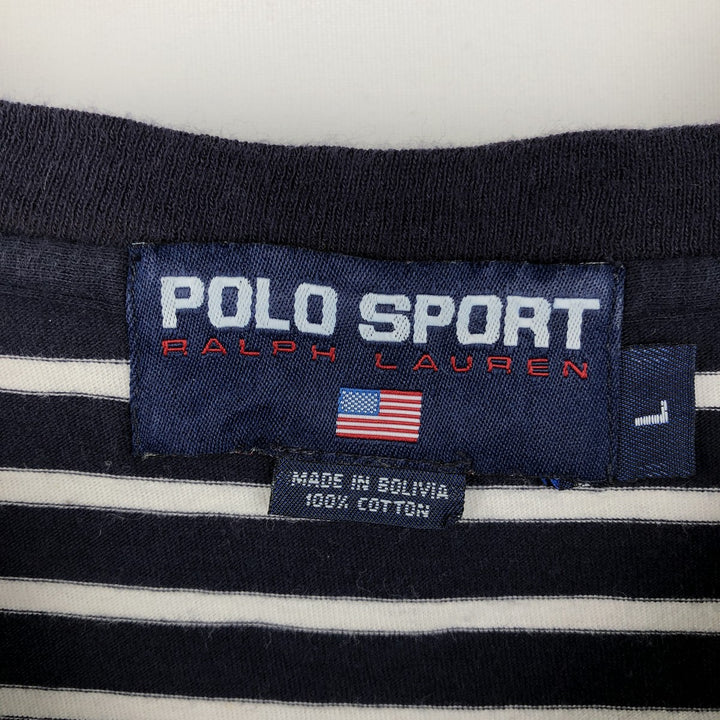 Ralph Lauren POLO SPORT Short-Sleeve Striped T-Shirt, Men's Size L (approx.) cotton navy blue type Vintage Second Hand
