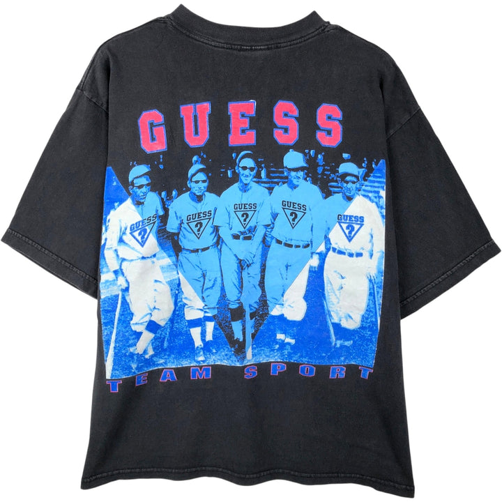 90'S Guess Short-Sleeve Printed T-Shirt, Made in USA, Men's Size M (Equivalent), Vintage cotton black type Vintage Second Hand