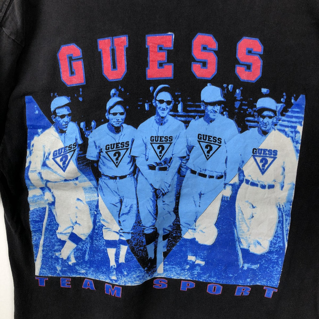 90'S Guess Short-Sleeve Printed T-Shirt, Made in USA, Men's Size M (Equivalent), Vintage cotton black type Vintage Second Hand