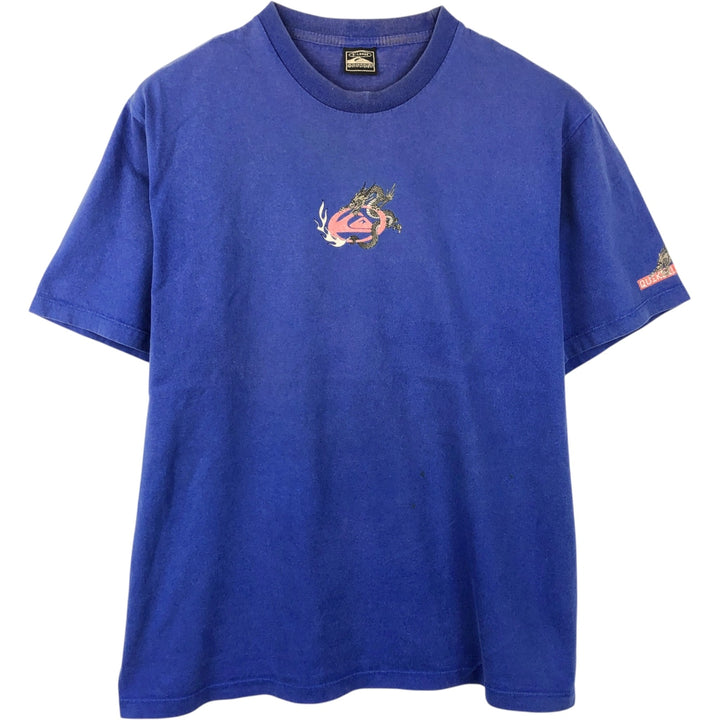 90'S Quiksilver Dragon Pattern Surf Skate T-Shirt, Men's XL (approx.), Vintage cotton blue type Vintage Second Hand