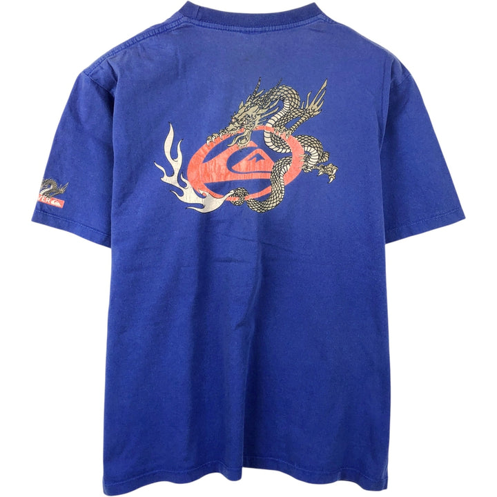 90'S Quiksilver Dragon Pattern Surf Skate T-Shirt, Men's XL (approx.), Vintage cotton blue type Vintage Second Hand